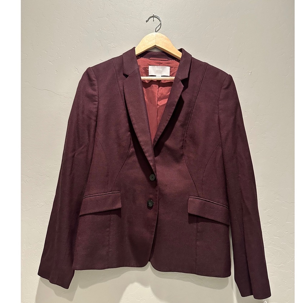 Boss Hugo Boss Jenesa Burgundy Wool Blend Blazer‎ Tailored Jacket US 10 Business